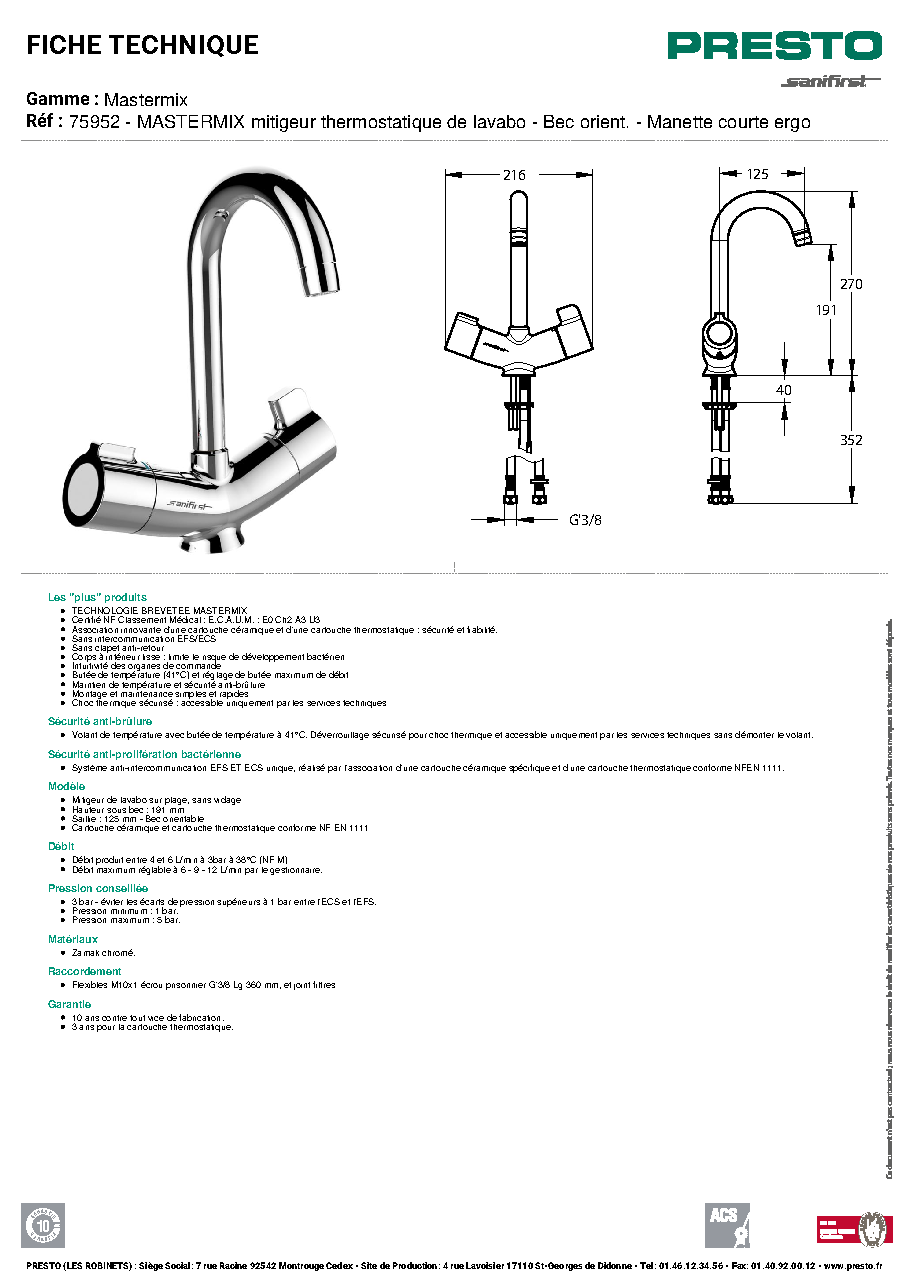 Fiche technique fournisseur