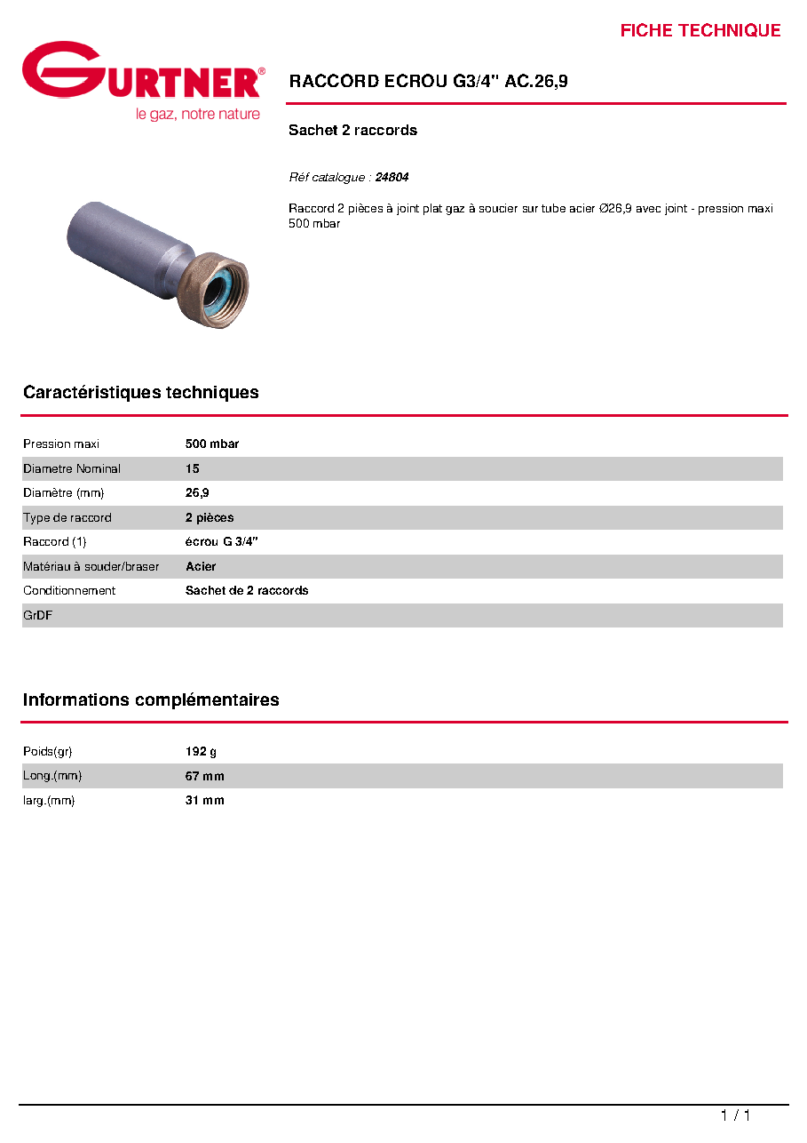 Fiche technique fournisseur
