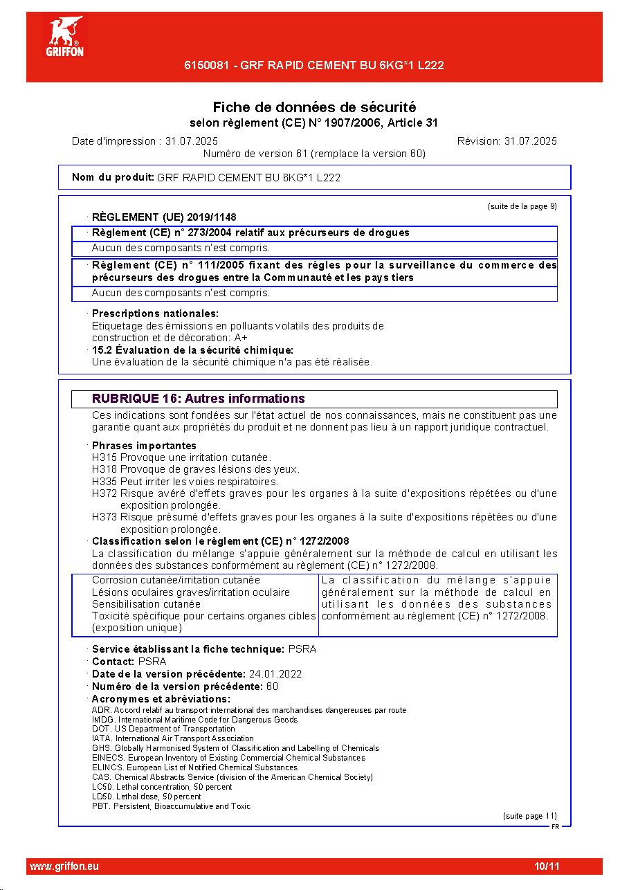 Fiche technique fournisseur