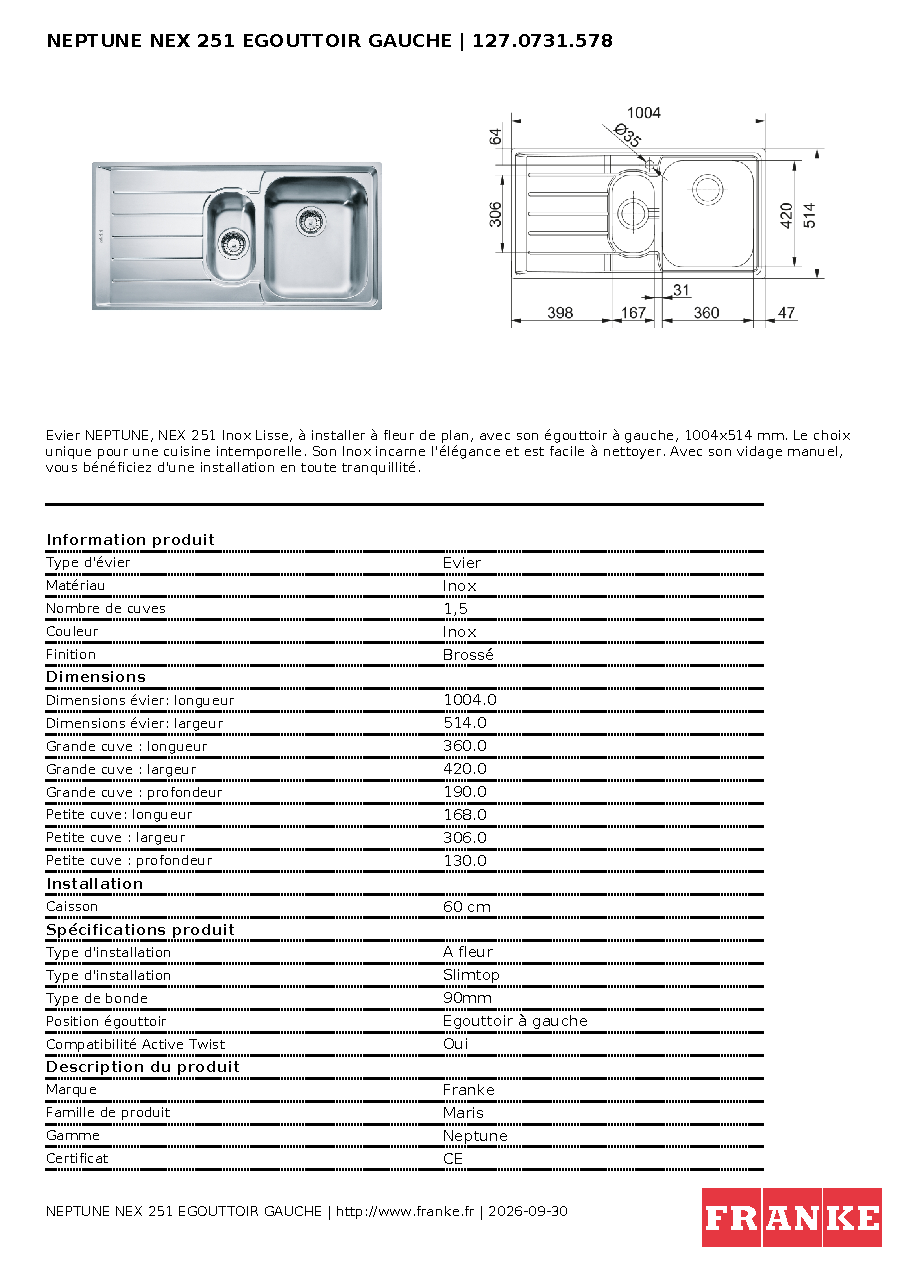 Fiche technique fournisseur