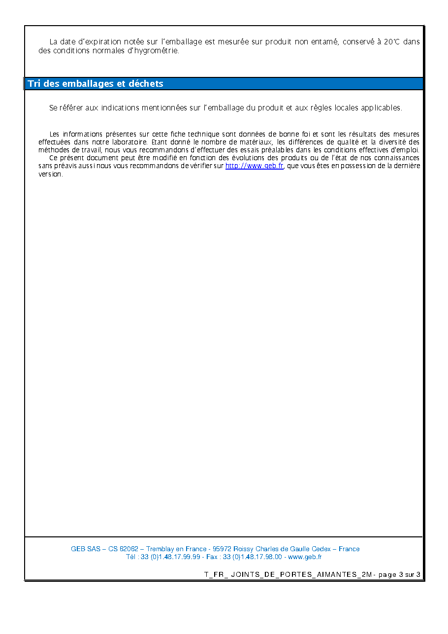 Fiche technique fournisseur
