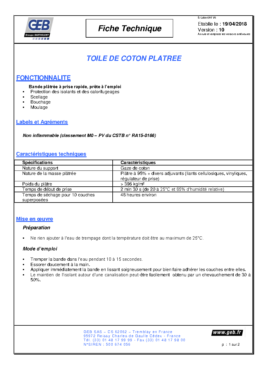 Fiche technique fournisseur