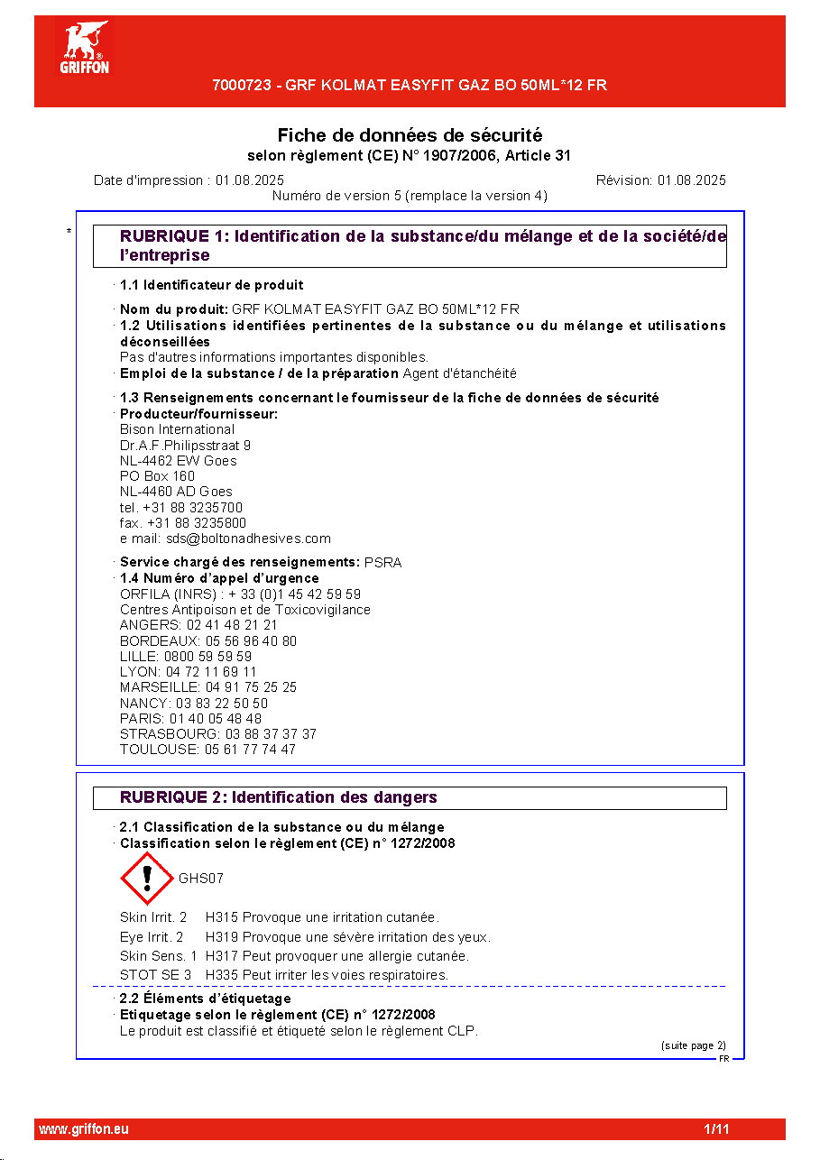 Fiche technique fournisseur