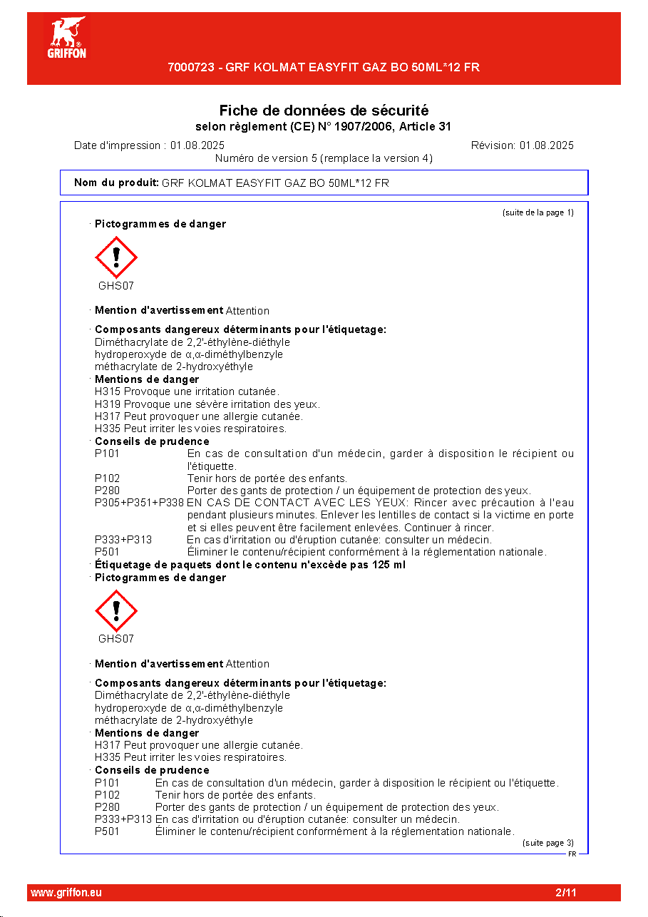Fiche technique fournisseur