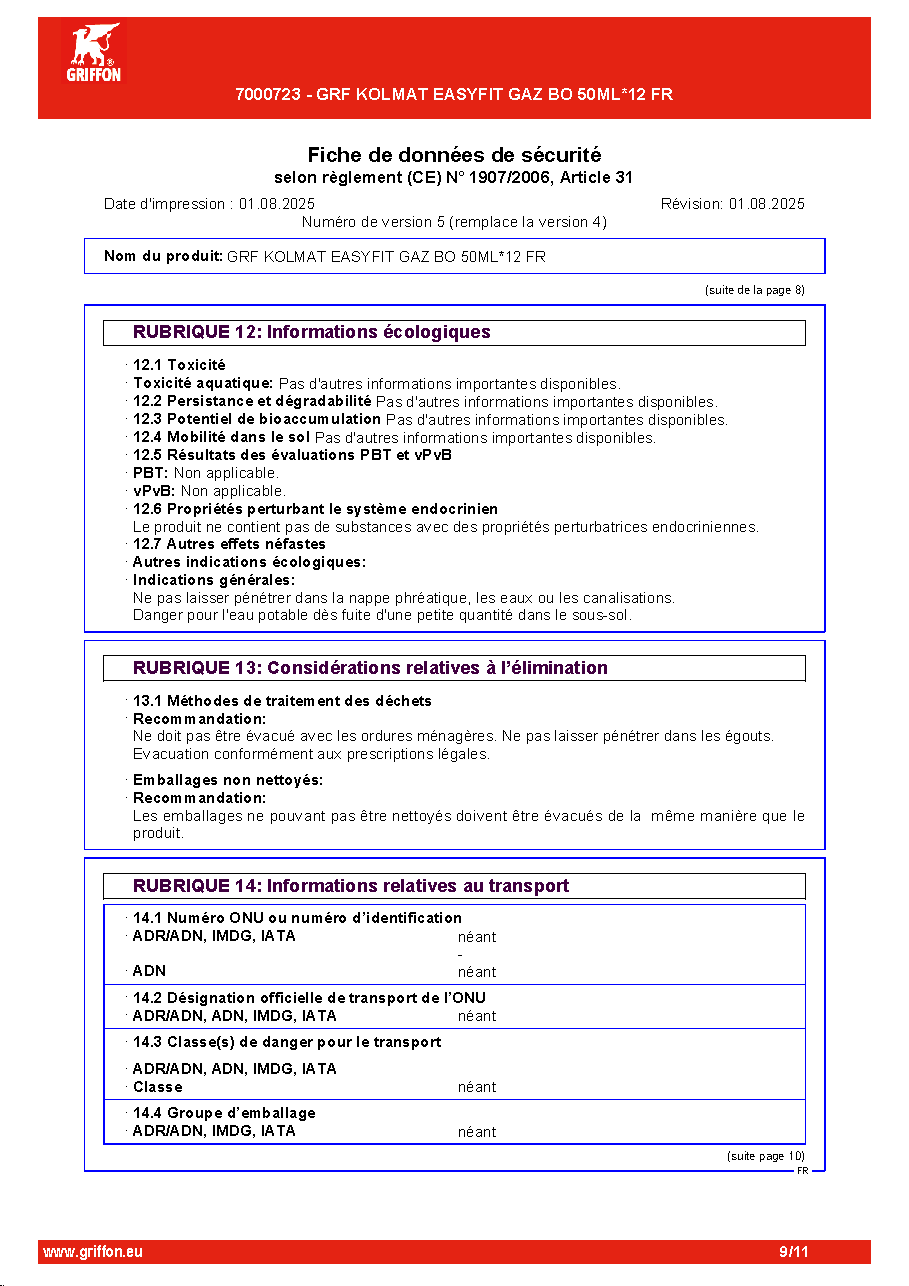 Fiche technique fournisseur