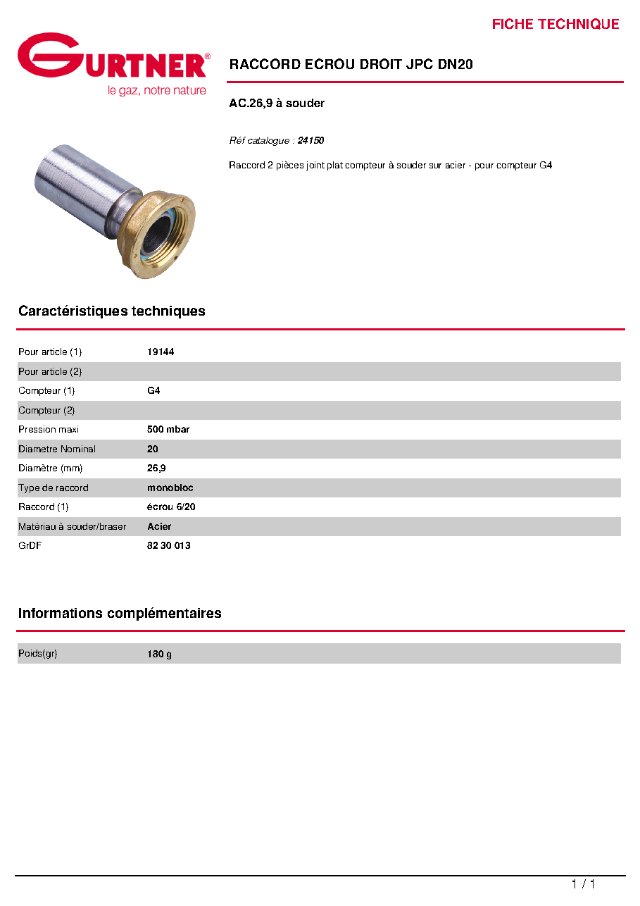 Fiche technique fournisseur