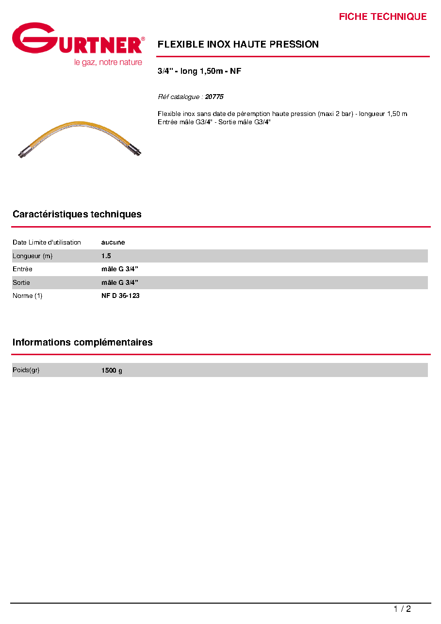 Fiche technique fournisseur