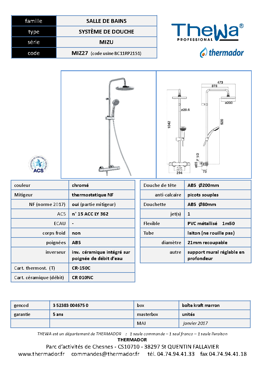 Fiche technique fournisseur