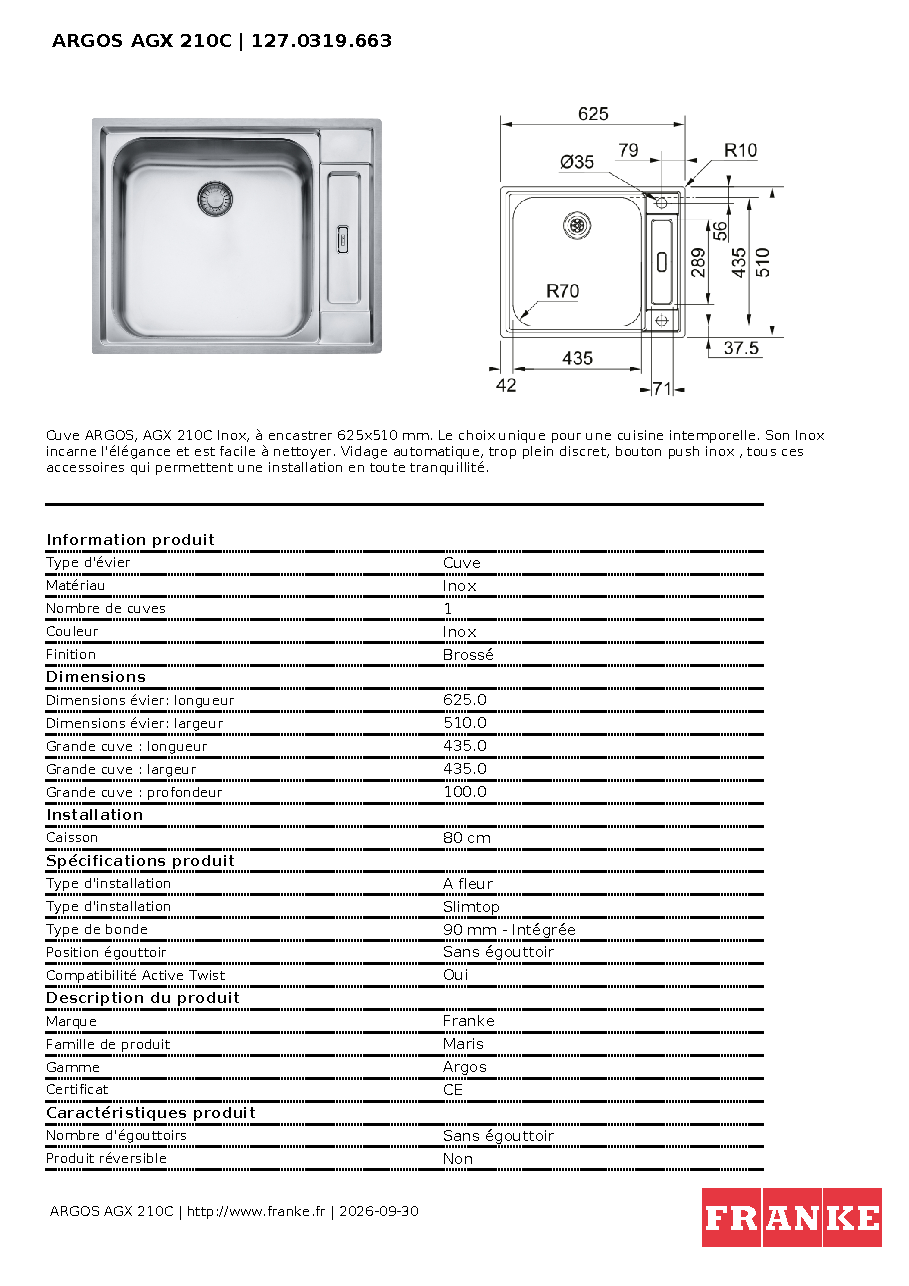 Fiche technique fournisseur