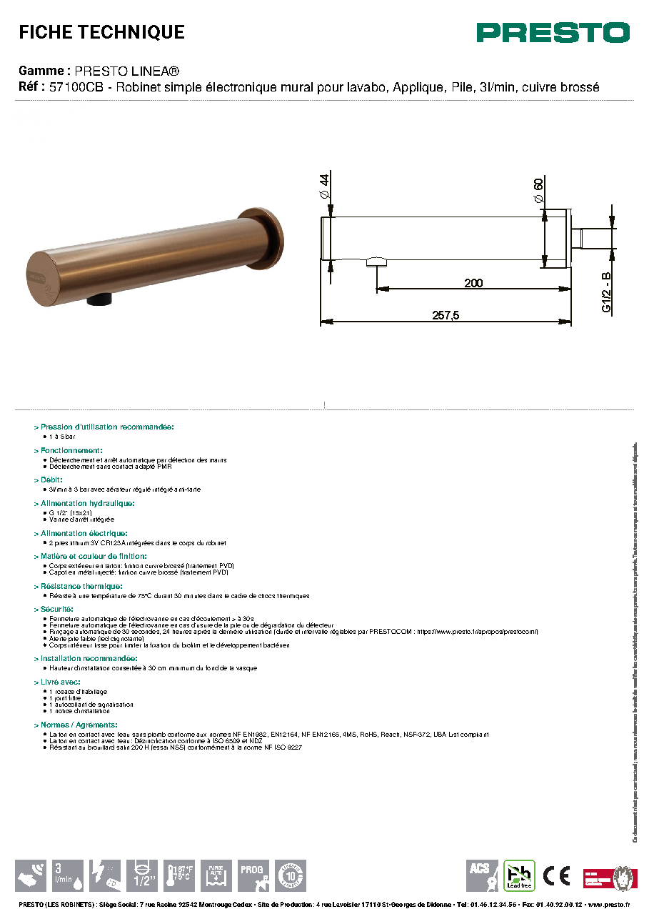 Fiche technique fournisseur