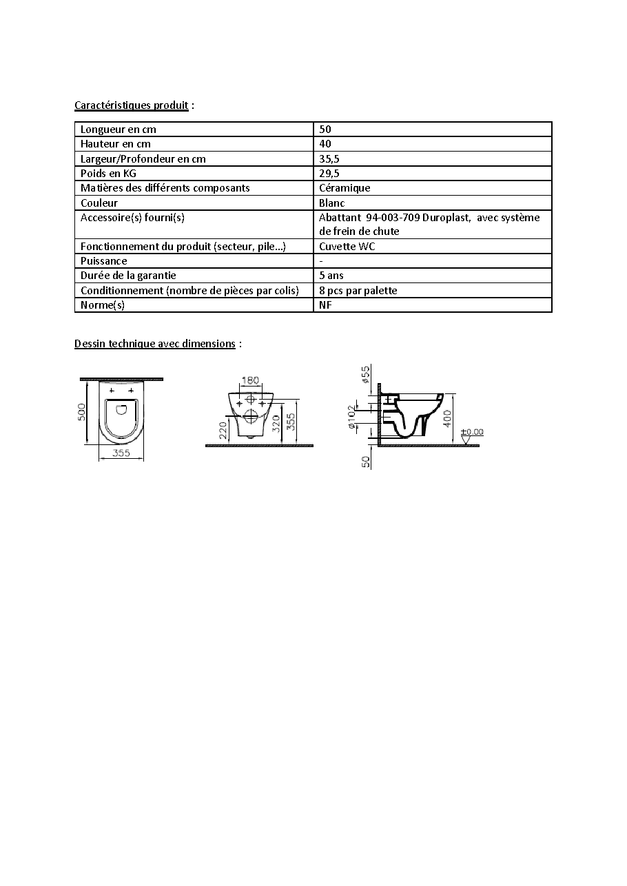 Fiche technique fournisseur