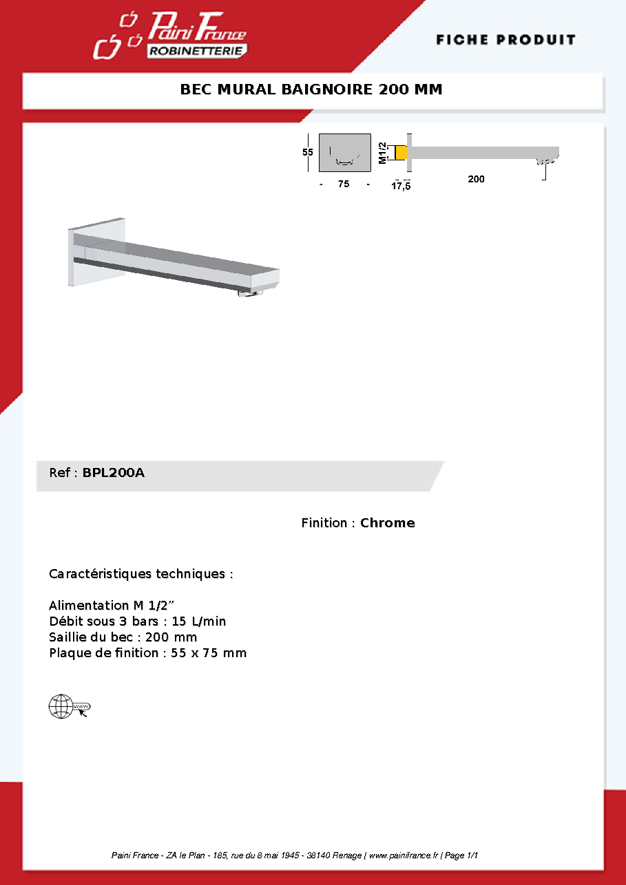 Fiche technique fournisseur