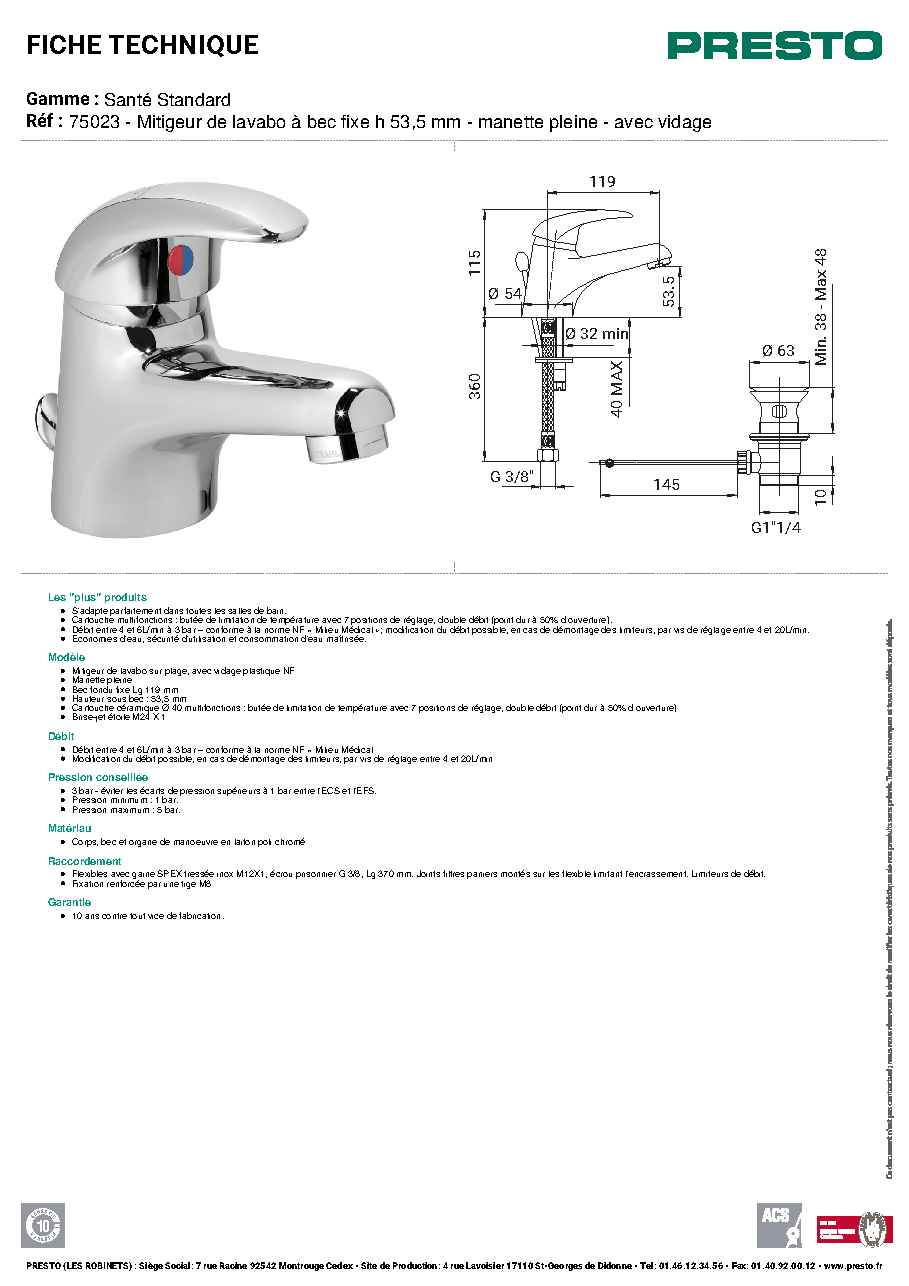 Fiche technique fournisseur
