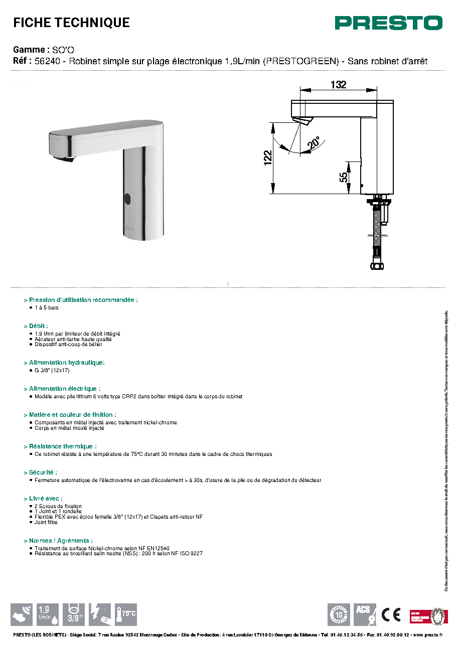 Fiche technique fournisseur