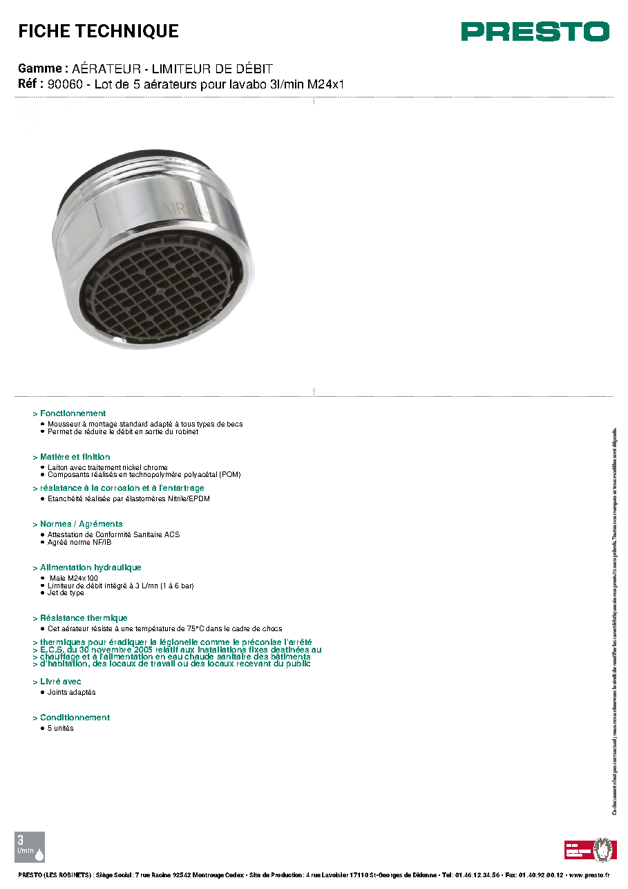 Fiche technique fournisseur