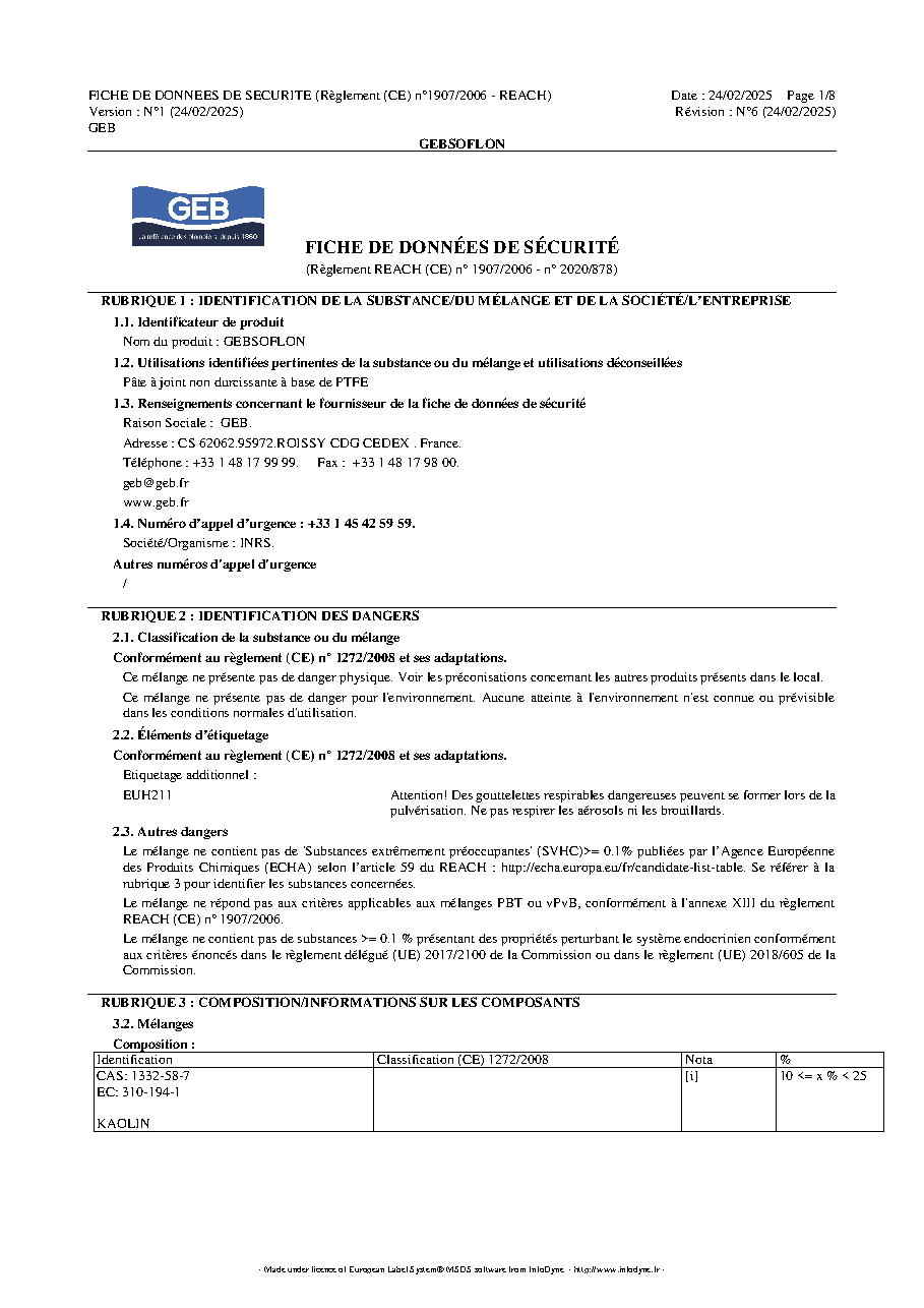 Fiche technique fournisseur