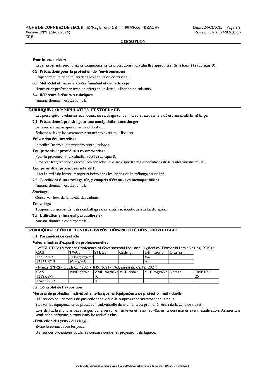 Fiche technique fournisseur