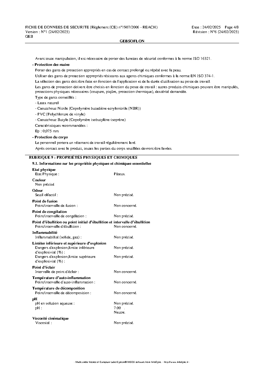 Fiche technique fournisseur