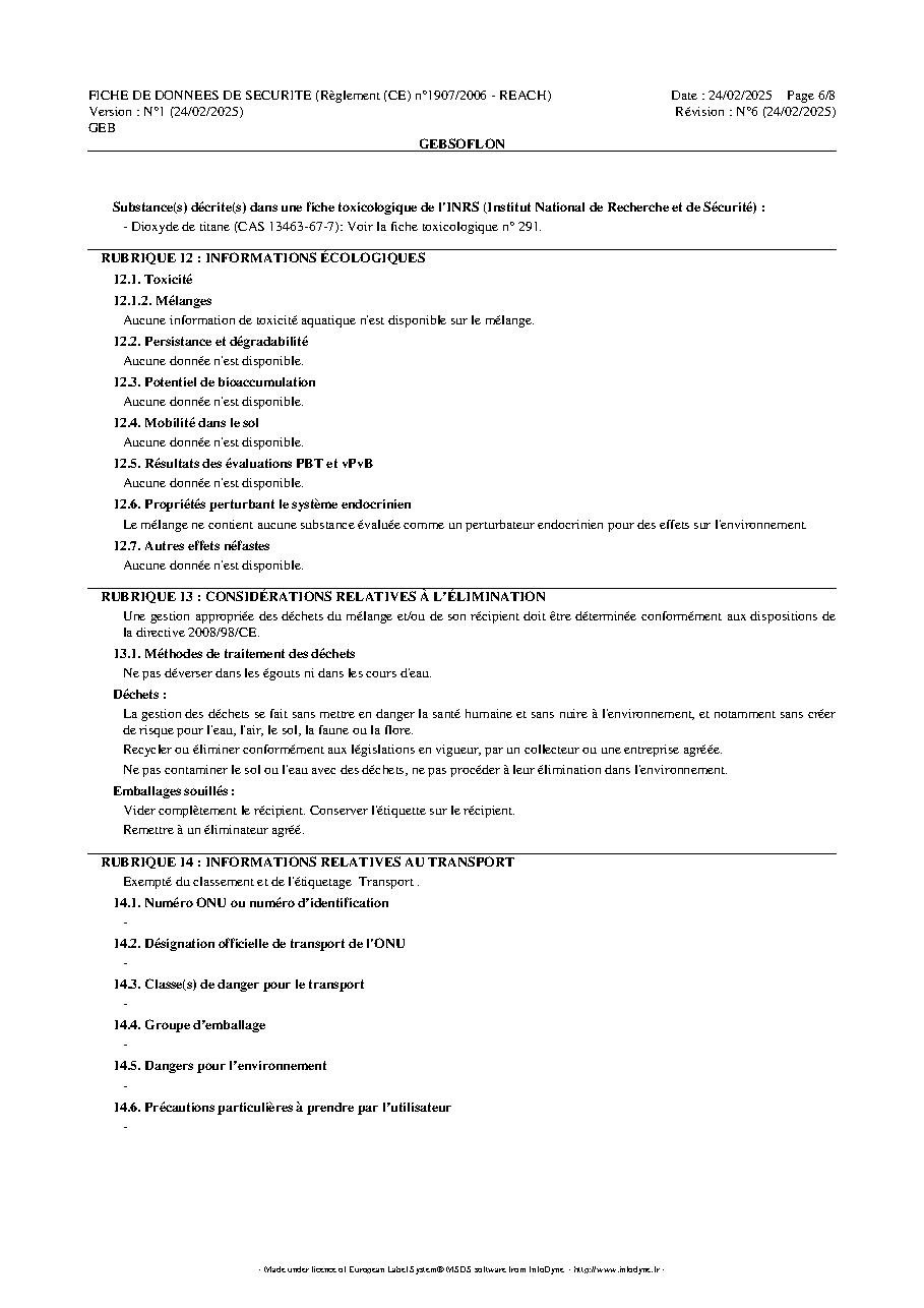 Fiche technique fournisseur