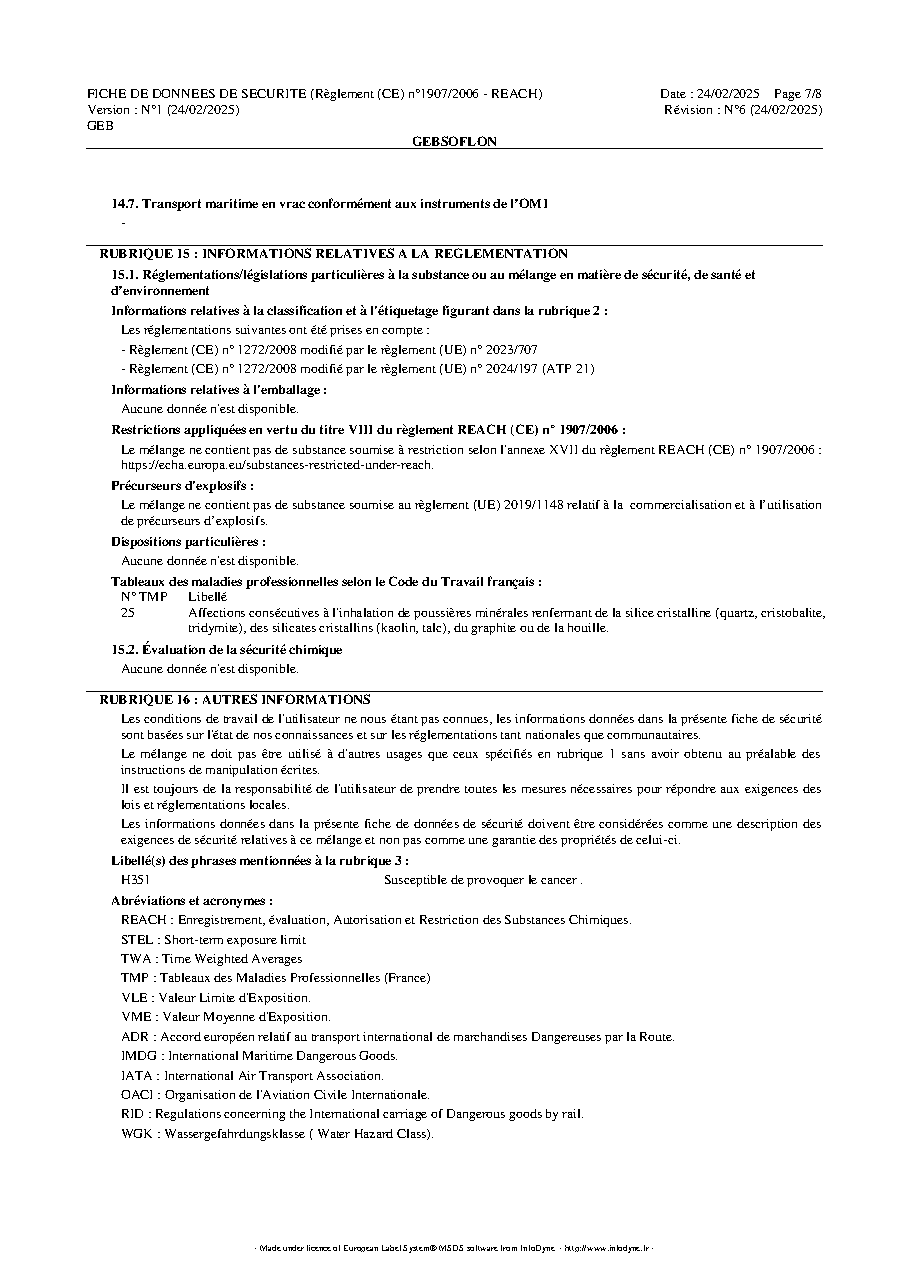 Fiche technique fournisseur