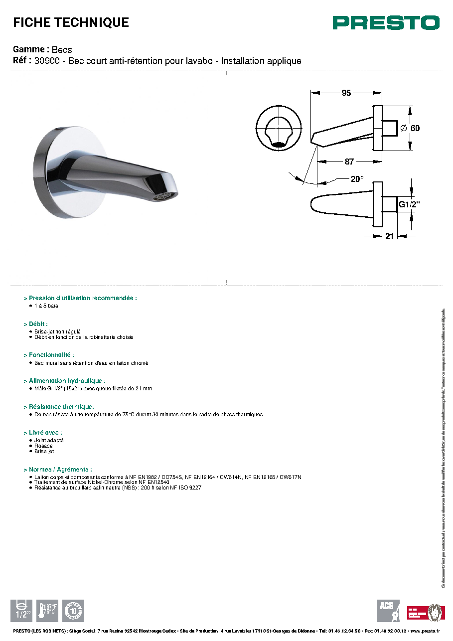 Fiche technique fournisseur