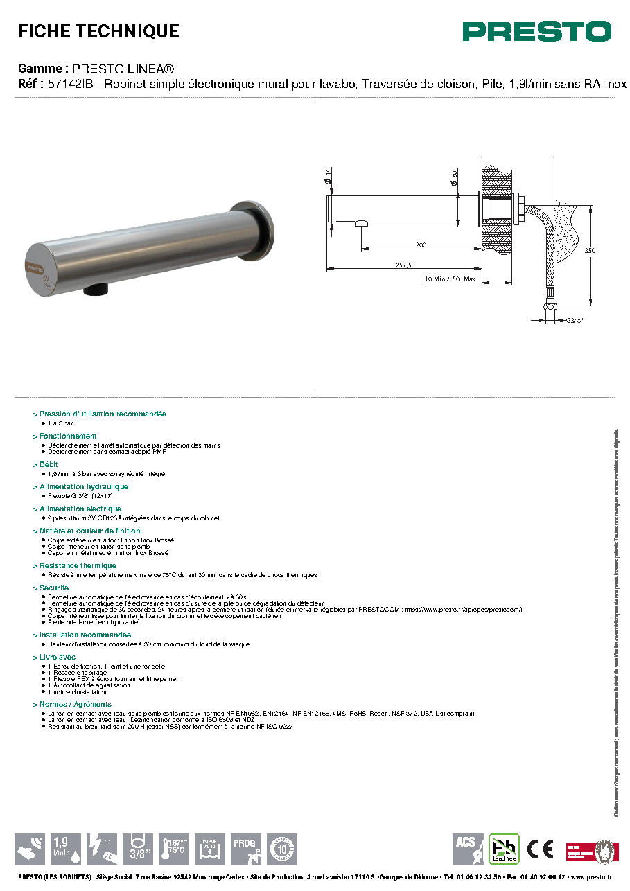 Fiche technique fournisseur