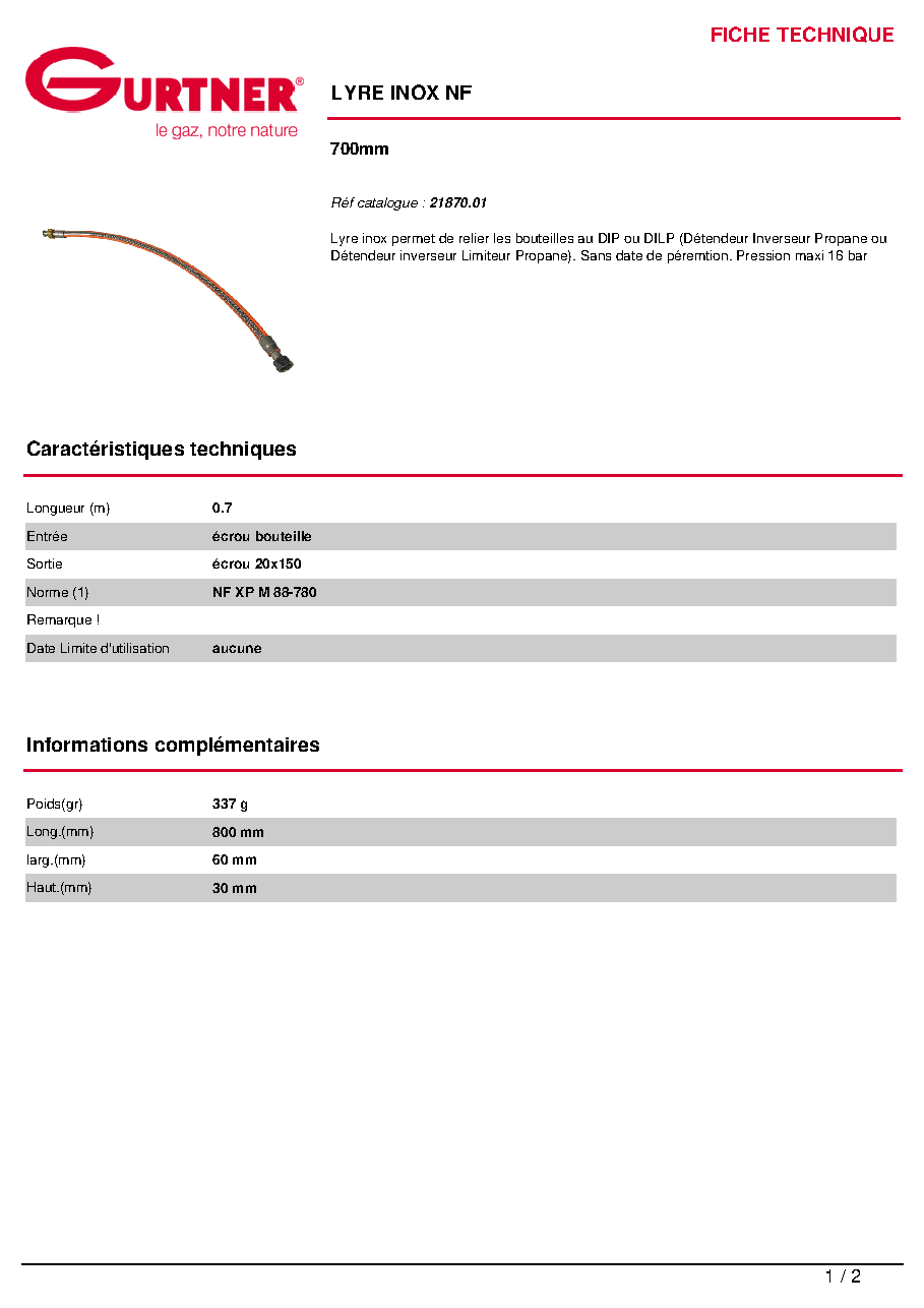 Fiche technique fournisseur