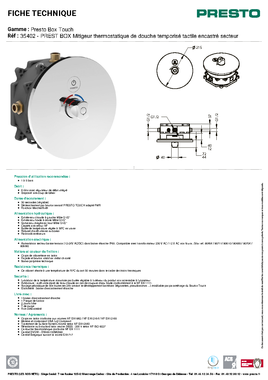 Fiche technique fournisseur