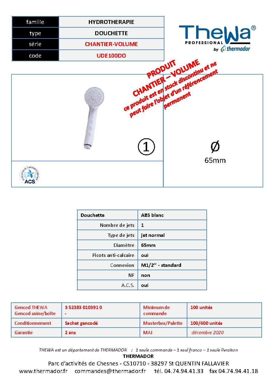 Fiche technique fournisseur