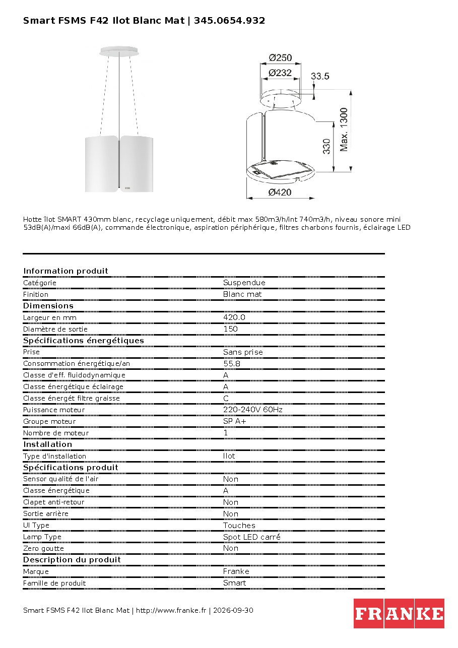 Fiche technique fournisseur