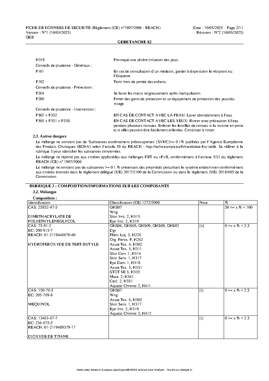 Fiche technique fournisseur