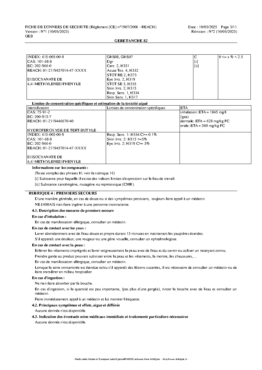 Fiche technique fournisseur