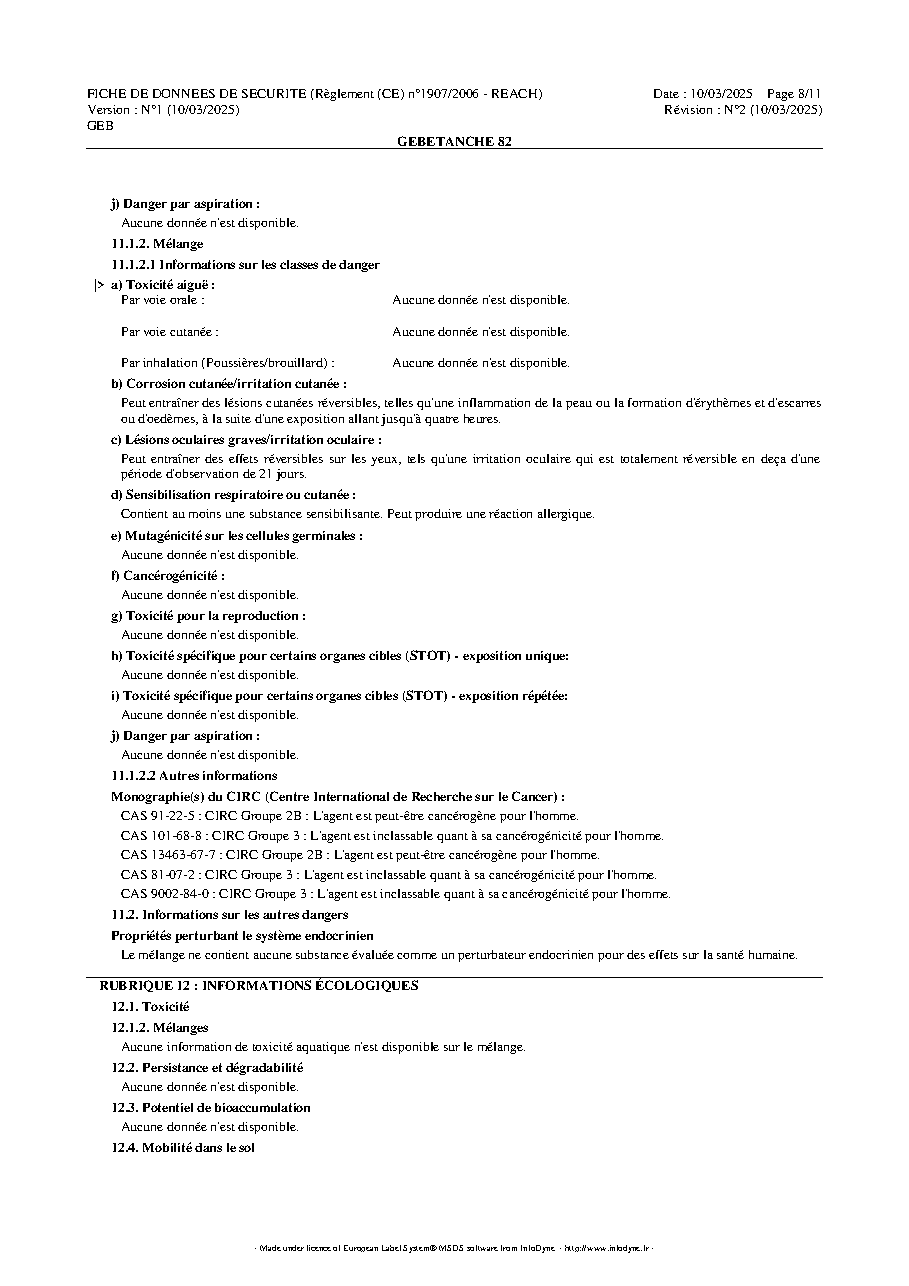 Fiche technique fournisseur