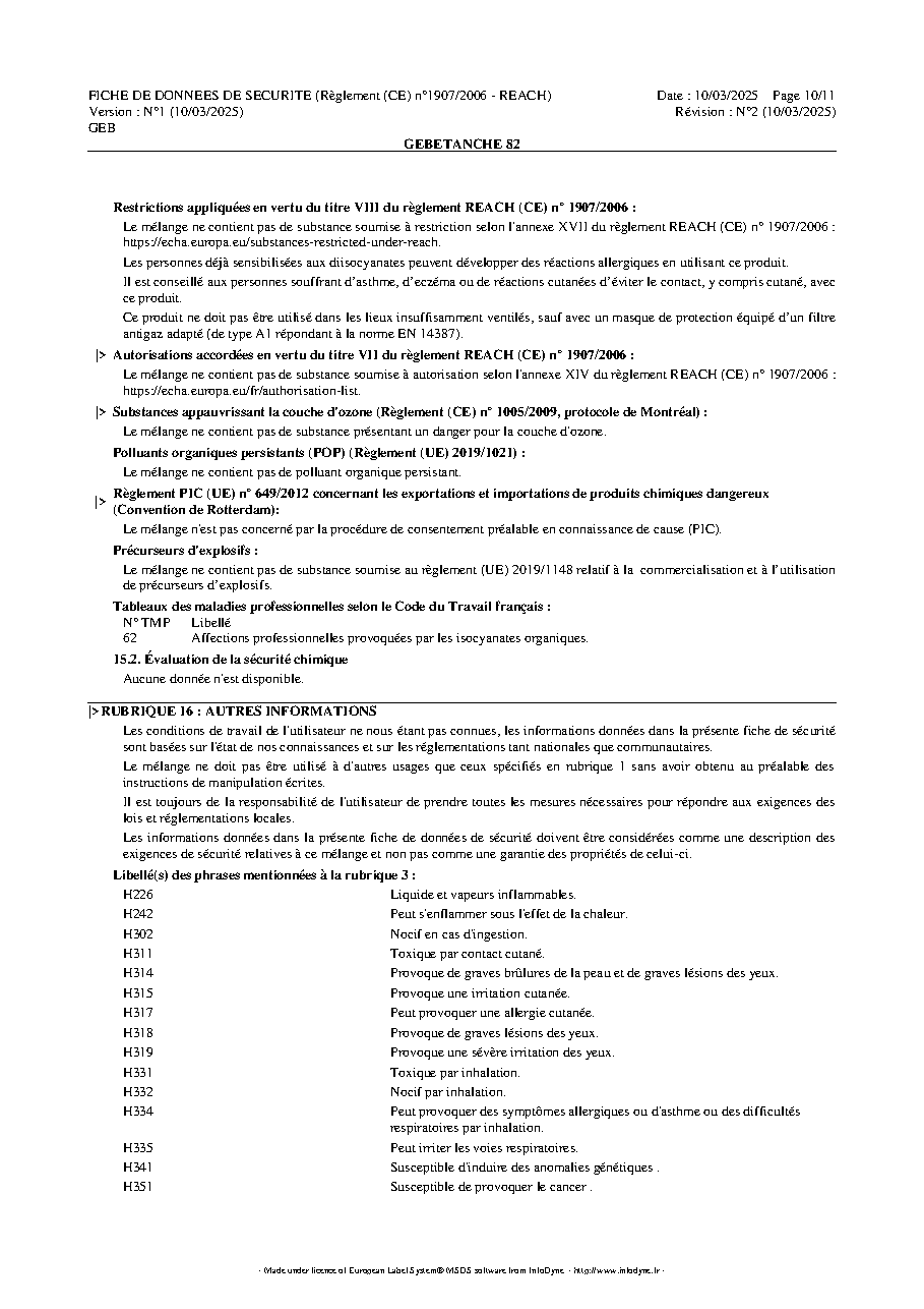 Fiche technique fournisseur