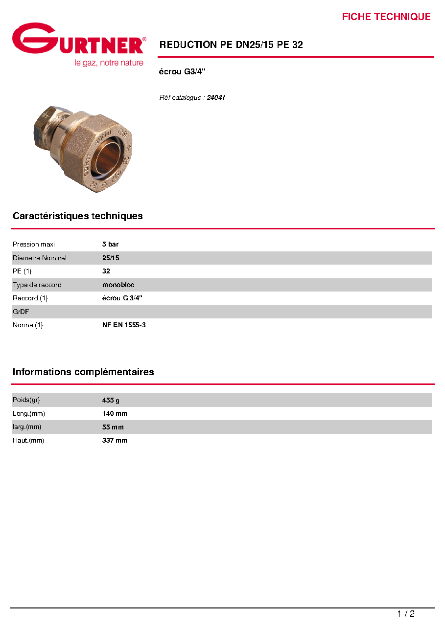 Fiche technique fournisseur