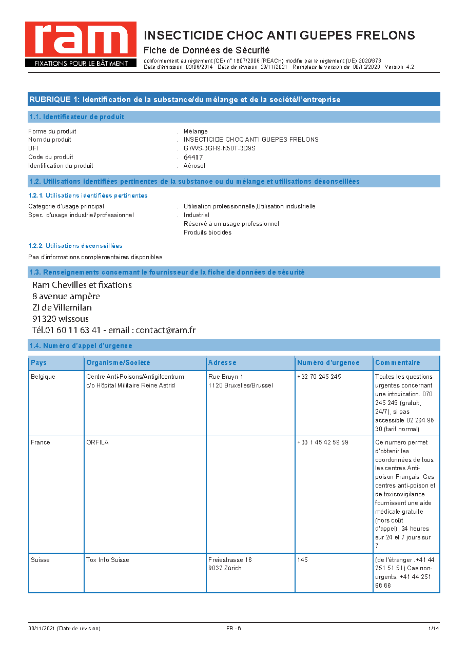 Fiche technique fournisseur