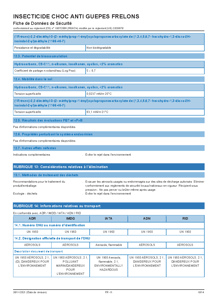 Fiche technique fournisseur