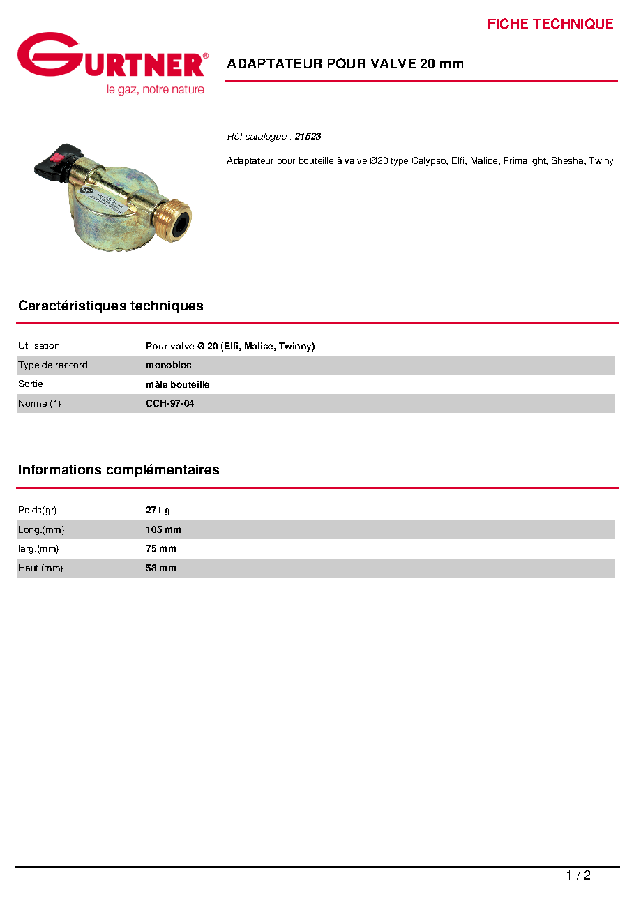 Fiche technique fournisseur