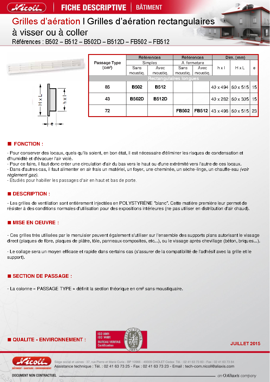 Fiche technique fournisseur
