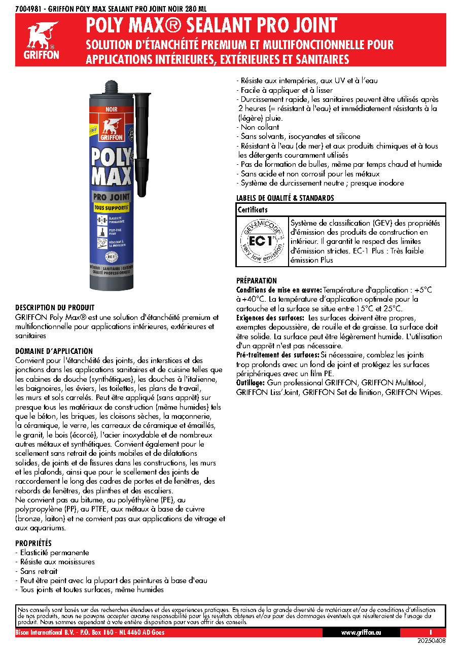Fiche technique fournisseur