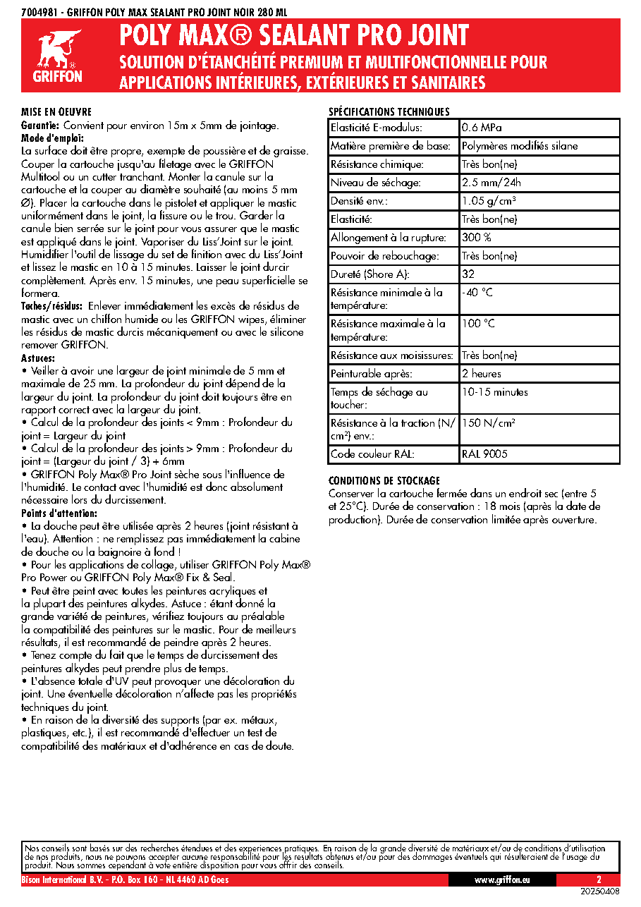 Fiche technique fournisseur