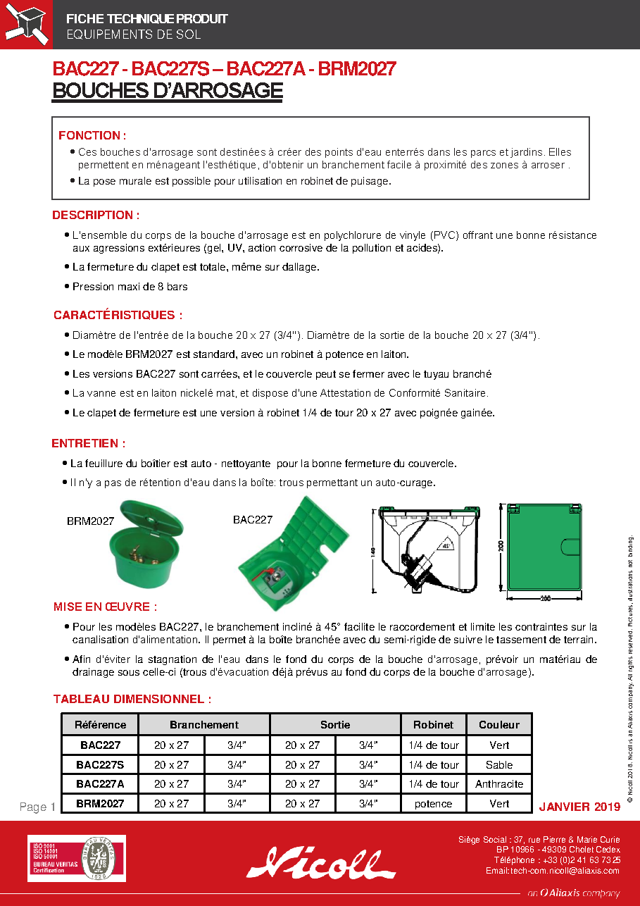 Fiche technique fournisseur