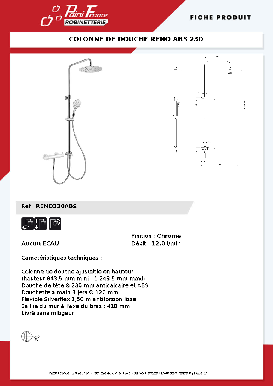 Fiche technique fournisseur