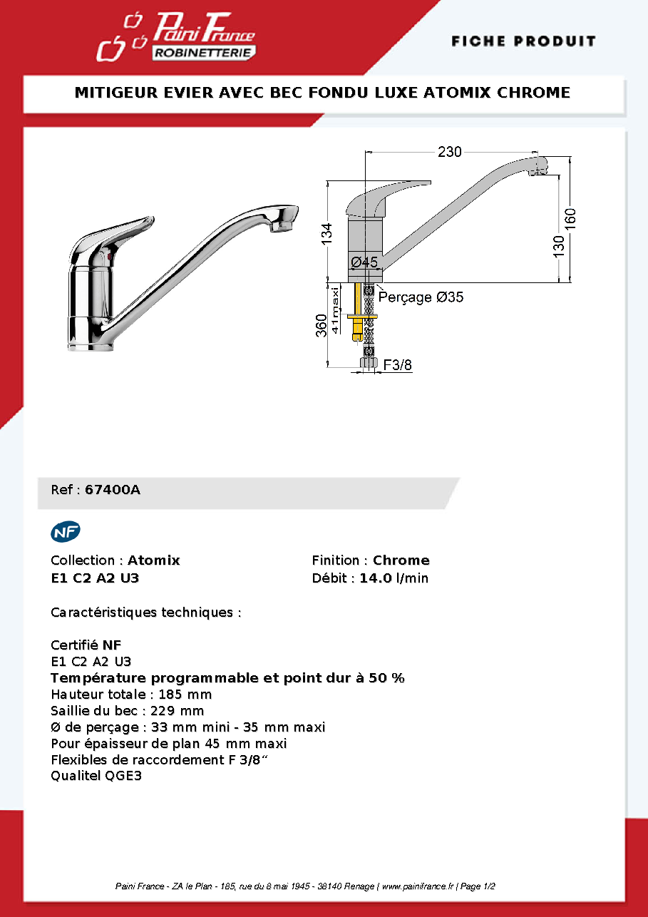 Fiche technique fournisseur