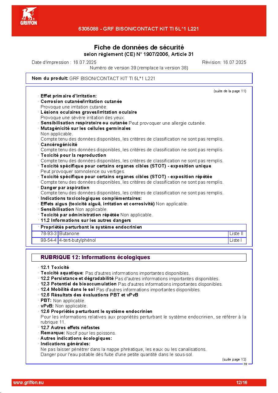 Fiche technique fournisseur