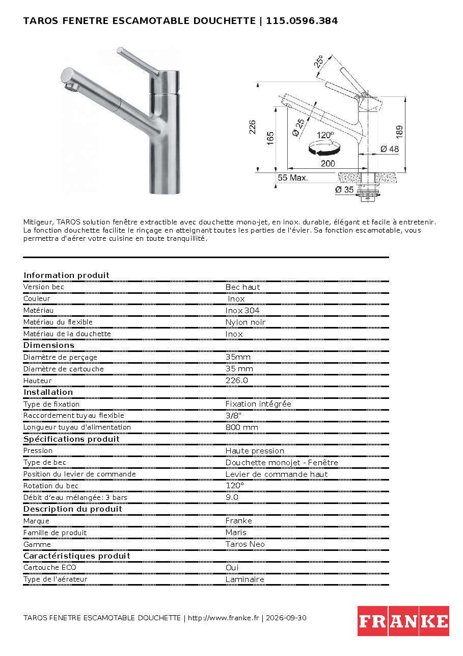 Fiche technique fournisseur
