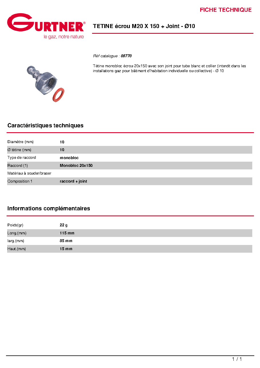 Fiche technique fournisseur