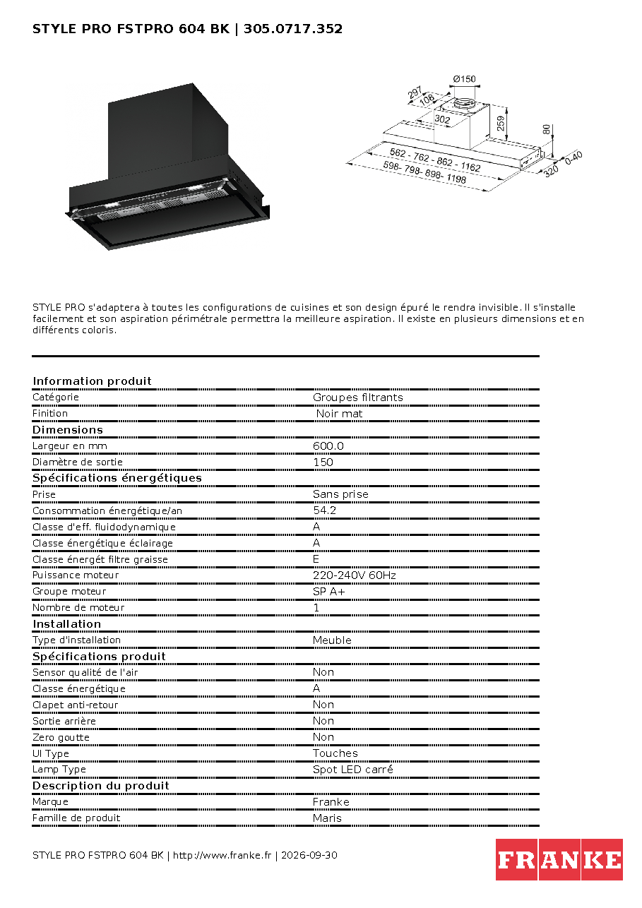 Fiche technique fournisseur