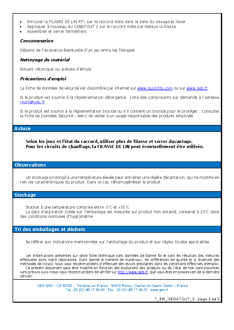 Fiche technique fournisseur