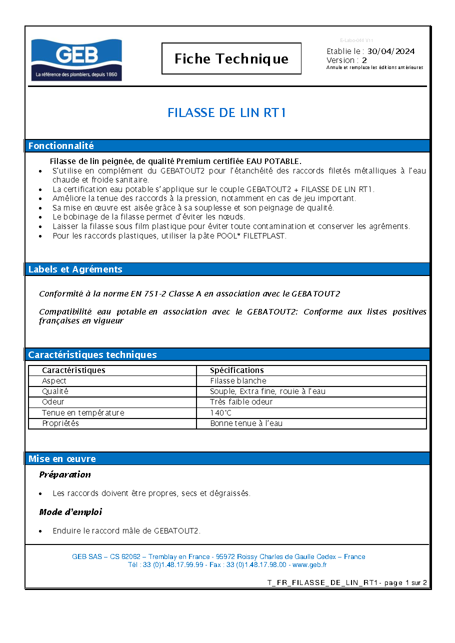 Fiche technique fournisseur